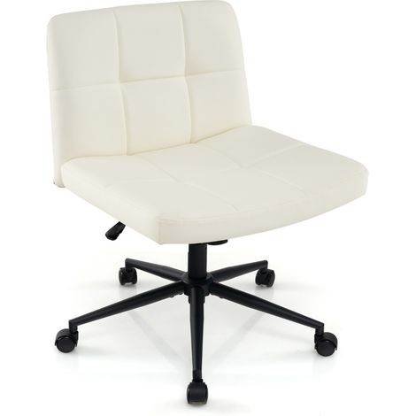 Sedia a crociera con ruote seduta a U, Sedia da ufficio a gambe incrociate rivestita in pelle PU Beige (1/4)