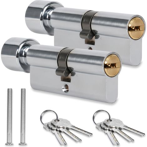 30/30mm Cylindre De Serrure À Bouton,Lot De 2 Barillet De Serrure,Antivol Simple Ouvert En Cuivre,Avec Clés, Anti-Crochetage, Anti-Perçage,Pour Porte Extérieure/Entrée (1/5)