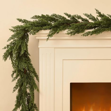 Guirlande De Cedre - 183 Cm - Matiere Pe - Pour Decoration De Noel - Table Cheminee Escalier - 2 Unites (1/5)
