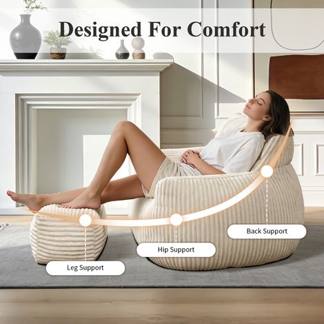Pouf double avec repose-pieds – Grand pouf-lit convertible adulte/enfant, idéal salon, chambre, résidence étudiante ou balcon (1/4)