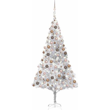 vidaXL Künstlicher Weihnachtsbaum Beleuchtung & Kugeln Silber 210 cm (1/5)