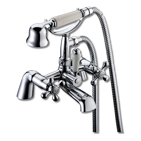 Comfrey Traditional Deck Mounted Bath Shower Mixer by Hydros White / Chrome (1/2)