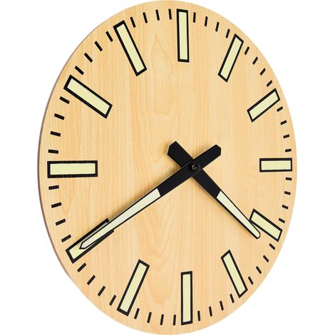 Horloge murale lumineuse design bois style nordique espagnol moderne, silencieuse, sans piles (certifiée CE). (1/5)