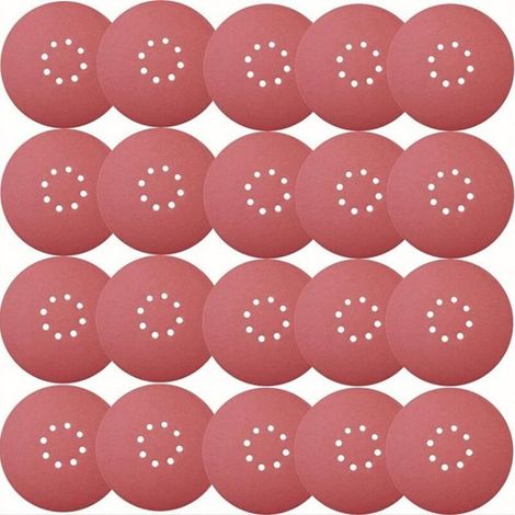 Lot de 30 disques abrasifs, diamètre du disque abrasif 225 mm, PP40/60/100/120/180/240, 8 trous rouges, papier de verre de construction sec (30 pièces) (1/5)