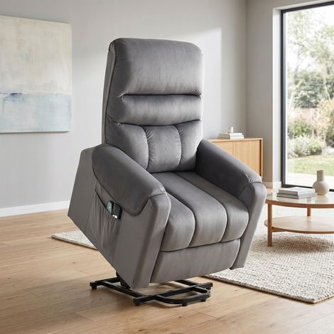 Fauteuil releveur électrique massage vibration et chaleur, fauteuil relax électrique en velours, gris foncé (1/5)