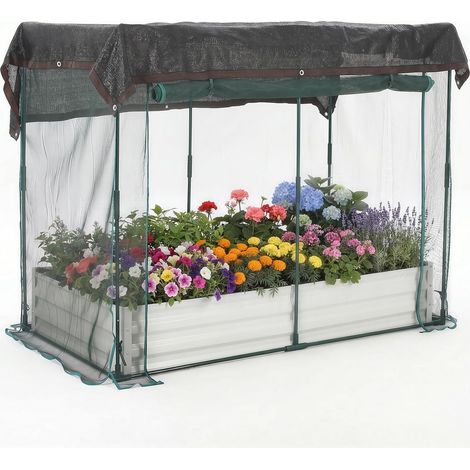Carré Potager Surélevé Acier Galvanisé 180x90x30cm avec Cage Anti-Insectes et Toile d'Ombrage - Porte Zippée - Jardinière (1/5)