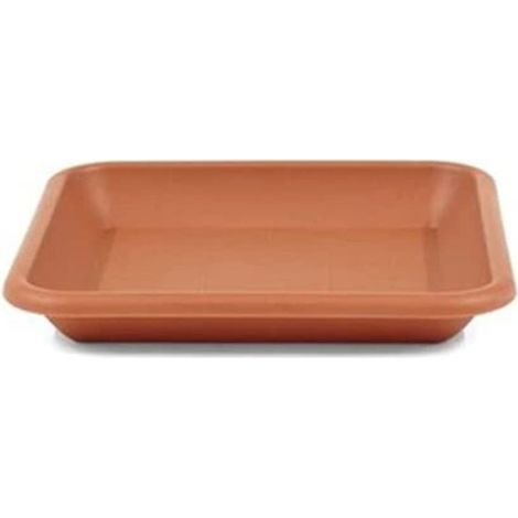 Soucoupe carrée pour pot de fleur 49 x 49 cm - Dessous de pot de fleur en plastique marron aspect terre cuite - Plateau pour jardinière résistant aux UV et au gel