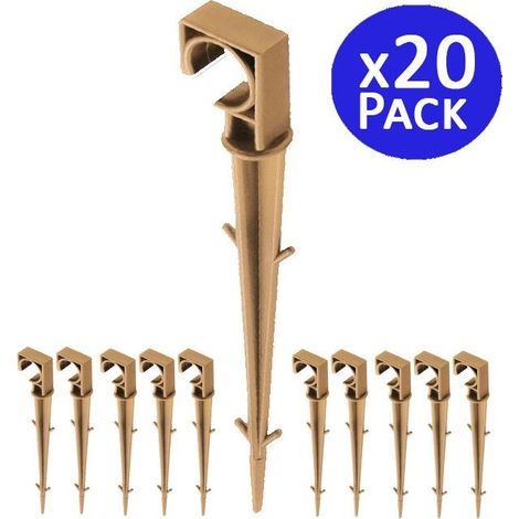 Lot de 20 Crampon de fixation plastique, Piquets de Fixation 16mm pour Ligne d'égouttement, tuyaux d'arrosage, marron