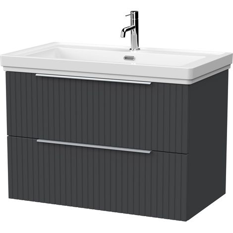 Callingwood Contemporary Wall Hung 2 Drawer Vanity Unit with Traditional 1 Tap Hole Fireclay Basin , 800mm, Dark Grey