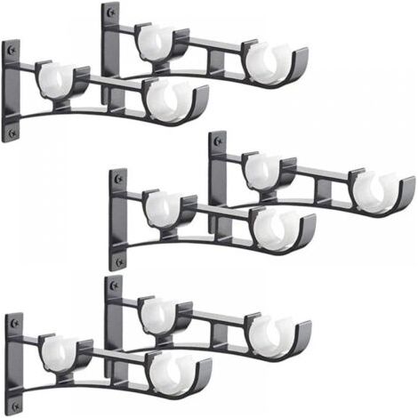 PA Stück robuste Metall-Gardinenstange, Gardinenstangenhalterung, Doppel-Gardinenstangenstangenhalter, Vorhanghalterung, Aluminium-Gardinenstangenhalterung, schwarze Gardinenstangenhalterung (1/5)