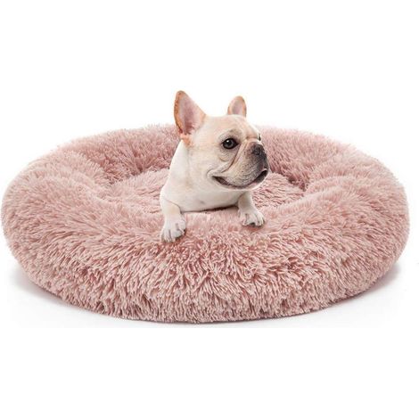 Lit pour chien orthopédique fausse fourrure rond XL Rose, coussin donut, lavable en machine