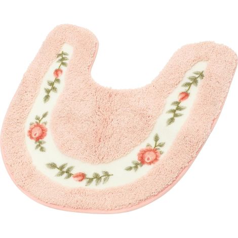 Tapis de salle bain INOOMP en forme U , rose , antidérapant et pratique , tissu mélangé , toilette d