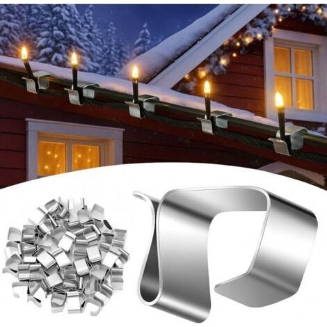 Pack of 100 Galvanized Hooks for Fairy Lights – Weather Resistant – Easy Installation on Gutters – Dimensions 14 x 11 mm (1/5)