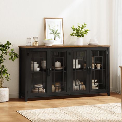 Buffet 160x40x86 cm en MDF noir, avec rangement, pour cuisine et salon, moderne FloraGrace (1/5)