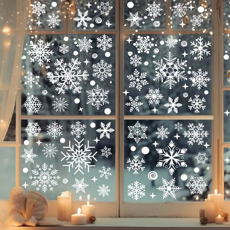 113 pegatinas plateadas con purpurina en forma de copo de nieve para ventanas, decoraciones navideñas para el hogar y fiestas temáticas de invierno.