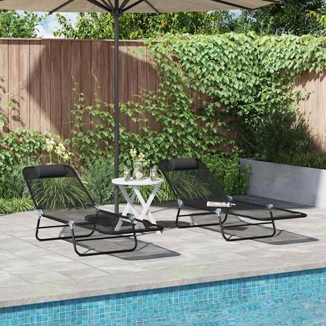 Klappbare Sonnenliege 2 pcs Schwarz 182 x 55 x 85,5 cm