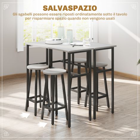 Lot de 6 meubles : 4 tabourets + 2 tables hautes en acier et panneaux de particules, gris - ensemble pour cuisine et salon. (1/5)