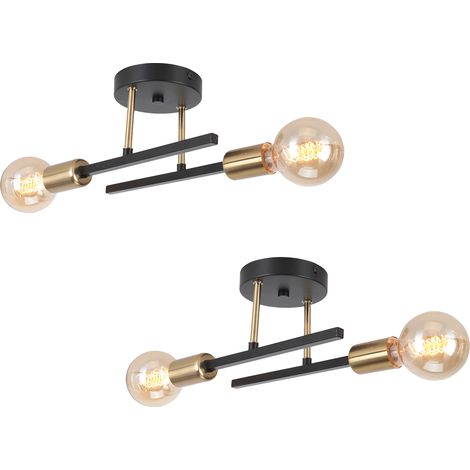 (2X) 2 Luces Apliques De Pared Retro Plafones Modernos Apliques De Pared Vintage E27 Negro,Para Dormitorio Pasillo Salón