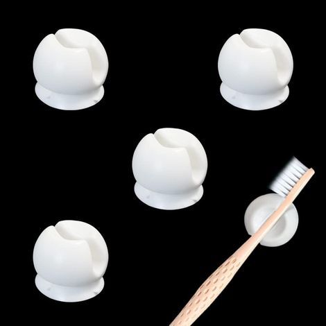 Soporte para cepillos de dientes de 4 piezas con ventosa, soporte para cepillos de dientes de montaje en pared, ganchos de almacenamiento multifuncionales de montaje en pared para dormitorio, baño y d (1/5)