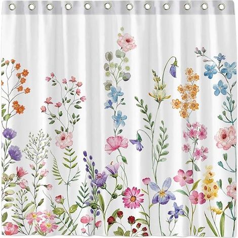 Cortina de ducha con diseño de flores y plantas de acuarela, con ganchos, decoración para bañera, fácil de limpiar, lavable a máquina, tela de poliéster duradera, 183 x 183 cm. (1/4)
