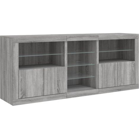 Credenza cassettiera mobile contenitore organizer cucina soggiorno salotto con luci LED sonoma 162 x 37 x 67 cm grigio 020030057