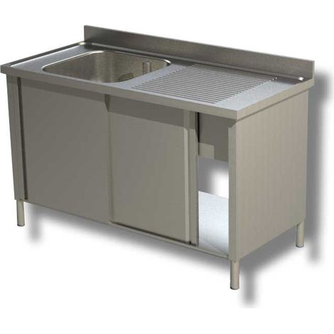 Plonge Inox Evier à Gauche sur Meuble Porte Coulissante - Gamme 700 - Ristopro