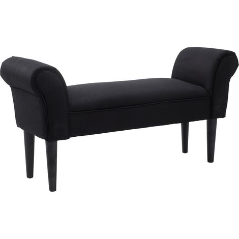 Panca Fondo Letto Imbottita con Braccioli Arrotolati, 102x35x51cm, Nero