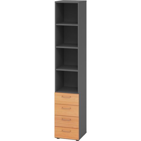 bümö smart Schubladen Regal - 4 Schübe   Graphit/Buche (1/5)