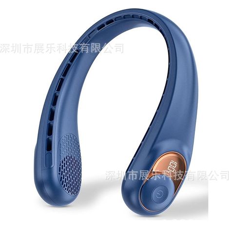 Ventilateur tour de cou USB rechargeable, design portable mains libres, 3 vitesses réglables, batterie 4000 mAh, ventilation silencieuse pour travail, sport et activités extérieures, bleu (1/5)