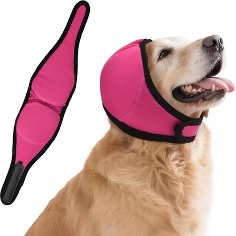 Hunde-Ohrenschützer ohne Klappen, Größe L, leuchtend pink, 3-in-1, gewebter Ohrenschutz gegen Hämatome und geräuschdämpfend, pink, 3-in-1 (1/5)