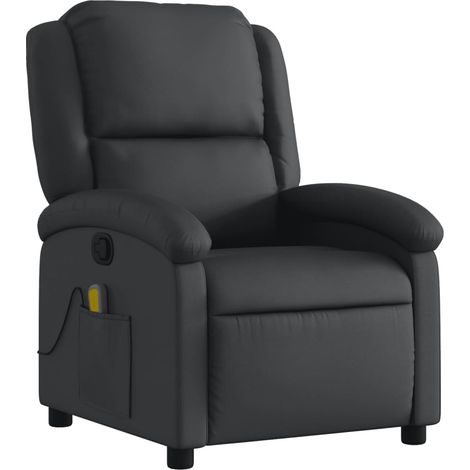 Sillón de relajación TV función de masaje reclinable 6 puntos de masaje en cuero genuino negro DEC027028 (1/5)