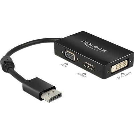 Delock Adaptador Cable DisplayPort Masculino - 1 x VGA + 1 x HDMI + 1 x DVI 24 + 1 Negro (1/2)