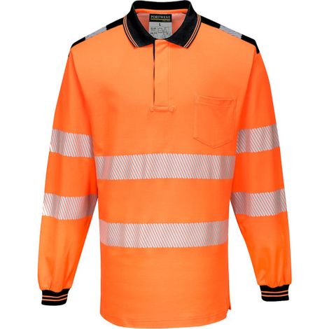 Polo de de manga larga PW3amarillo naranja flúor de diseño segmentado T184 4XL Naranja/Negro