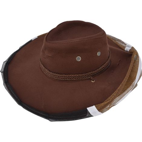 Chapeau de Cowboy d'apiculteur resserrant la conception chapeau de voile d'apiculture en maille respirante pour les apiculteurs pêcheurs chasseurs campeurs (1/5)