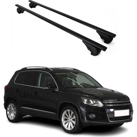 OMAC Barres de toit pour VW Tiguan I 2007-2016 – TÜV / DIN 75302:2019 – Antivol inclus – Charge max 75 kg – 2 barres Noir (1/4)