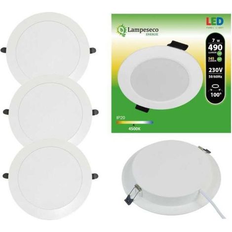 Lot de 3 spots encastrables LED extra-plats 7W – Blanc neutre 4500K – Installation rapide avec transformateur intégré – Économie d'énergie 90% - 4200-4500K (1/5)