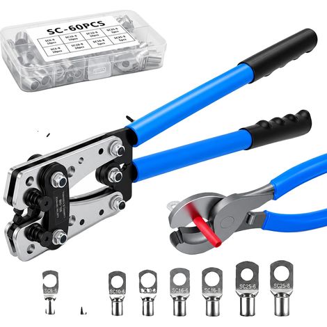 Herramienta de crimpado portátil y multifuncional, fabricada en acero al carbono, color azul claro. (1/2)