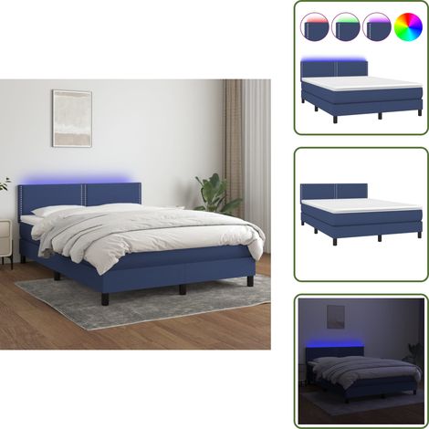 Boxspringbett mit Matratze & LED Blau 140x200 cm Stoff - Boxspringbett - Betten - Schlafräume - Blau - LED Beleuchtung (1/5)