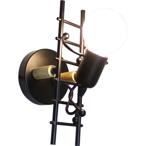 Modern Wall Light Creative Humanoid Wall Sconce Metal Wall Lamp for Bedroom Living Room Children Room, Wooden Black, Climb Stairs