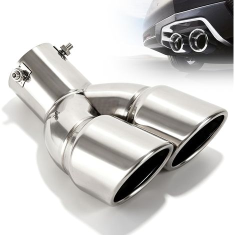 Embout Echappement Double Sortie, Tuyau D'Échappement De Voiture, 63mm Tuyau D'Échappement À Double Embout D'Échappement De Voiture, Acier Inoxydable Tuyau Échappement, Embouts De Silencieux (1/5)