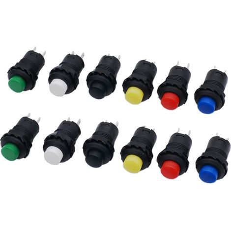 12 piezas de pulsadores momentáneos SPST NO 3A 125VAC 1.5A 250VAC reset 6 colores M-DS-427-6C, (1/3)
