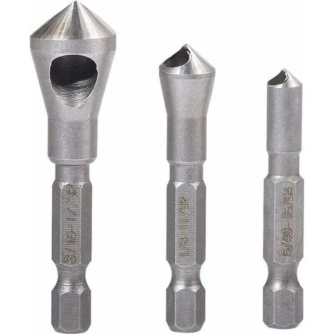 Fraise conique d'ébavurage Outil Lot de forets à tige hexagonale 1/10.2 cm à chanfreiner Bois Fraise conique d'ébavurage Outil de foret 5/162.6 cm 1/20.3 cm 3/40.6 cm (lot de 3) (1/5)