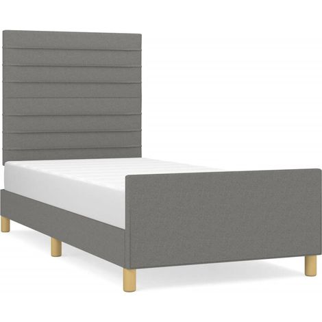 Lit avec tête de lit Gris foncé 100x200 Tissu 3 (1/5)