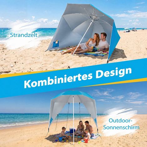 Beach Shelter Umbrella UPF 50+ with Side Panels, Turquoise (1/5)
