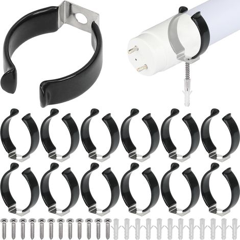 Lot de 12 supports de fixation T8 en forme de U pour ampoules LED, avec pinces en plastique noir et 12 vis de fixation. Compatible avec tubes fluorescents LED et tubes en acier inoxydable. (1/5)