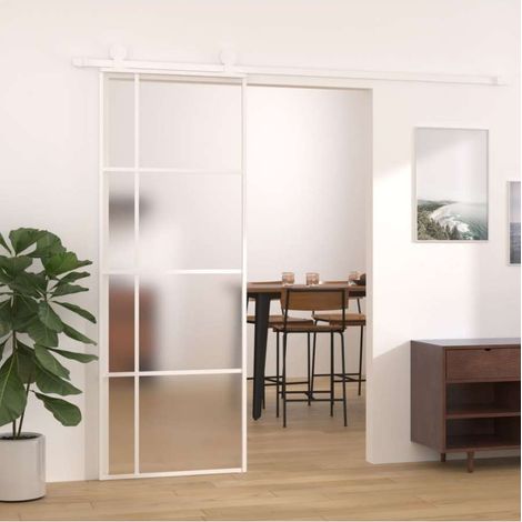 Porta Scorrevole ESG Vetro e Alluminio 75x205 cm Bianca vidaXL (1/5)