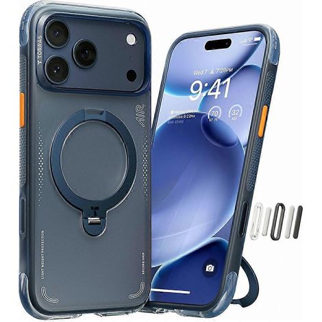 [LCS]TORRAS Ostand Q3 Air Series Coque magnétique compatible avec iPhone 17 Pro Max, dos en TPU et PC bleu