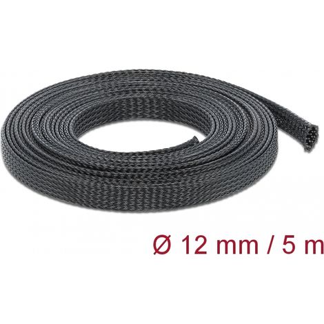 Delock Funda trenzada estirable 5 m x 12 mm, color negro
