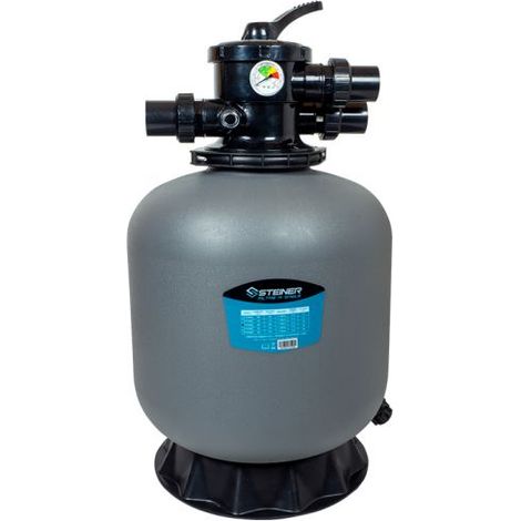 Steiner – Filtre à sable Ø450mm 8m³/h – Vanne Top 6 voies – Cuve anticorrosion polyéthylène – Compatible eau salée et chlorée (1/5)