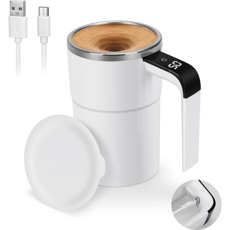 Mixeur automatique, tasse à café magnétique automatique, affichage de la température à LED, rechargeable, blanc (1/5)